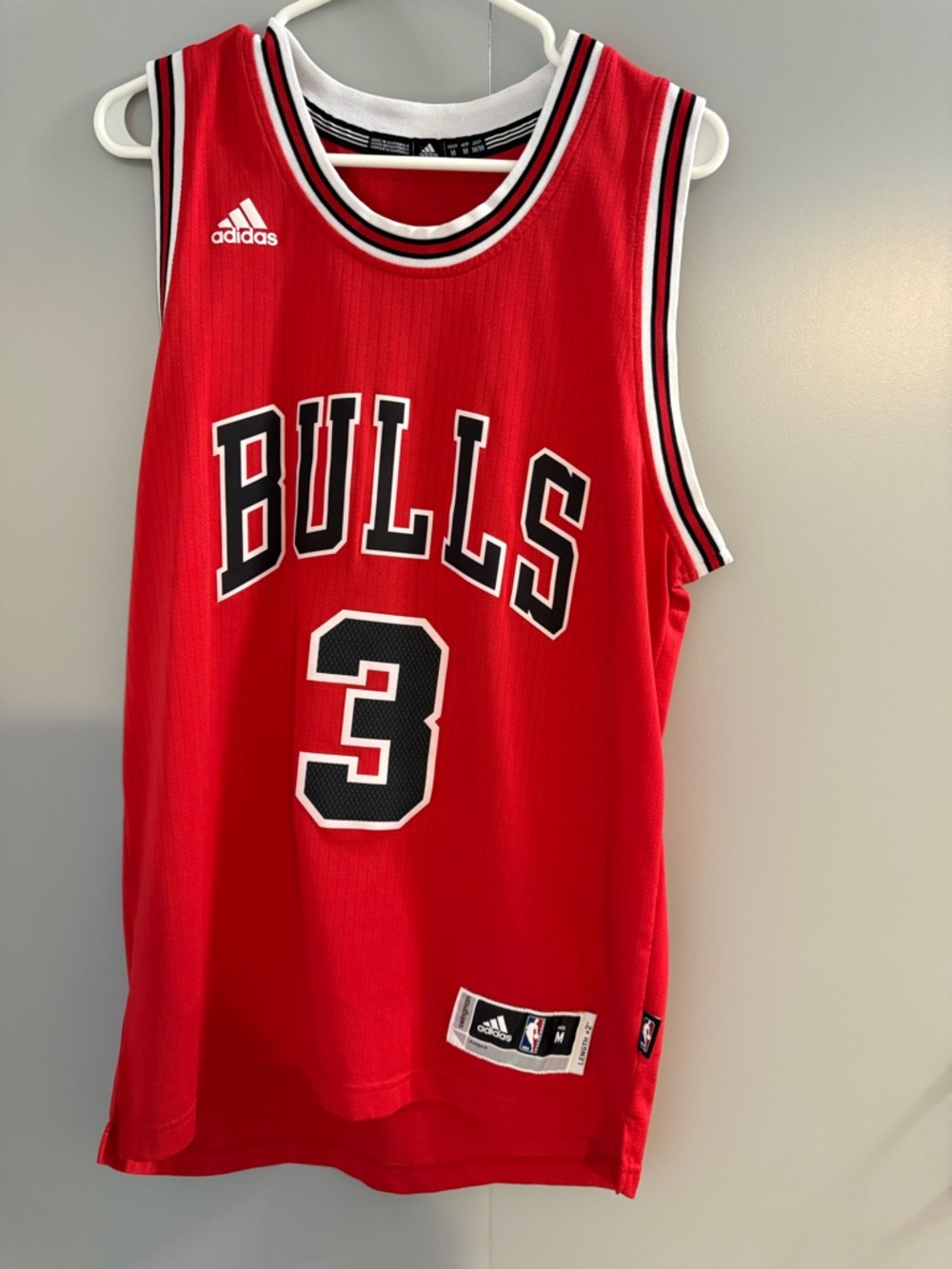 adidas Red, Black and White Ribbed Collar Basketball Jersey